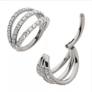 Titanium Triple Fan Out with Prong Set Eternity CZ Side Facing Hinged Segment Clicker