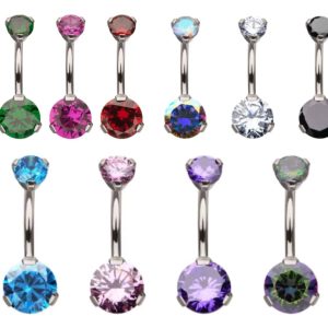 Titanium Internally Threaded Double 3-Prong Gem Fixed Bottom Navel